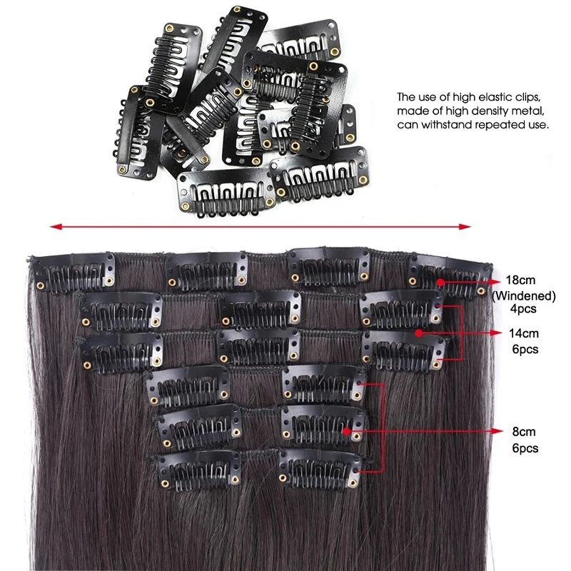 WIGSIN Synthetic 6pcs/set 24Inch Long Straight Hair Extensions Clip-in Heat Resistant Black Blonde Hairpiece for Women