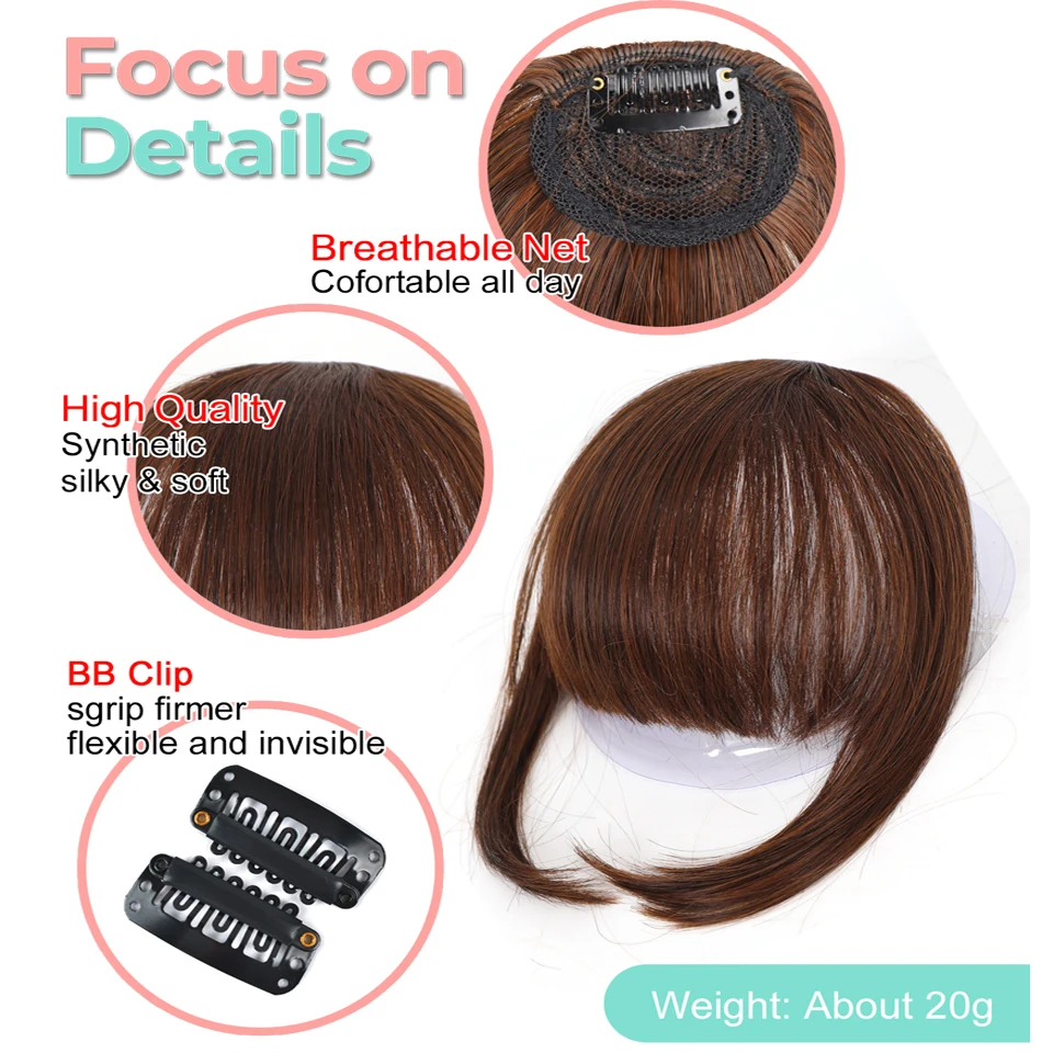 Synthetic Bangs Clip-in Hair Extensions Thick Bangs Hairpieces for Women Daily Heat Resistant Fake Bangs