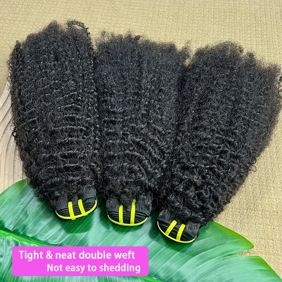 4C Afro Kinky Coily Human Hair Bundles Curly Natural Black Color Unprocessed Virgin Weave Double Weft 100% Human Hair Extensions