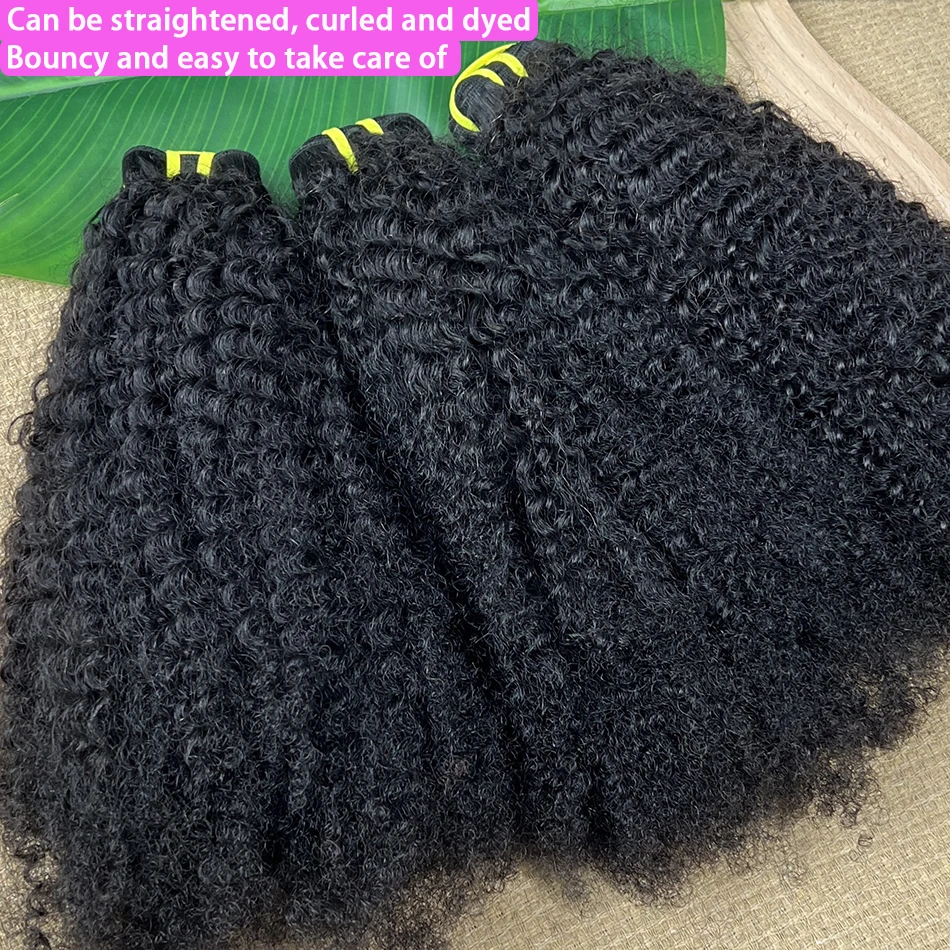 4C Afro Kinky Coily Human Hair Bundles Curly Natural Black Color Unprocessed Virgin Weave Double Weft 100% Human Hair Extensions