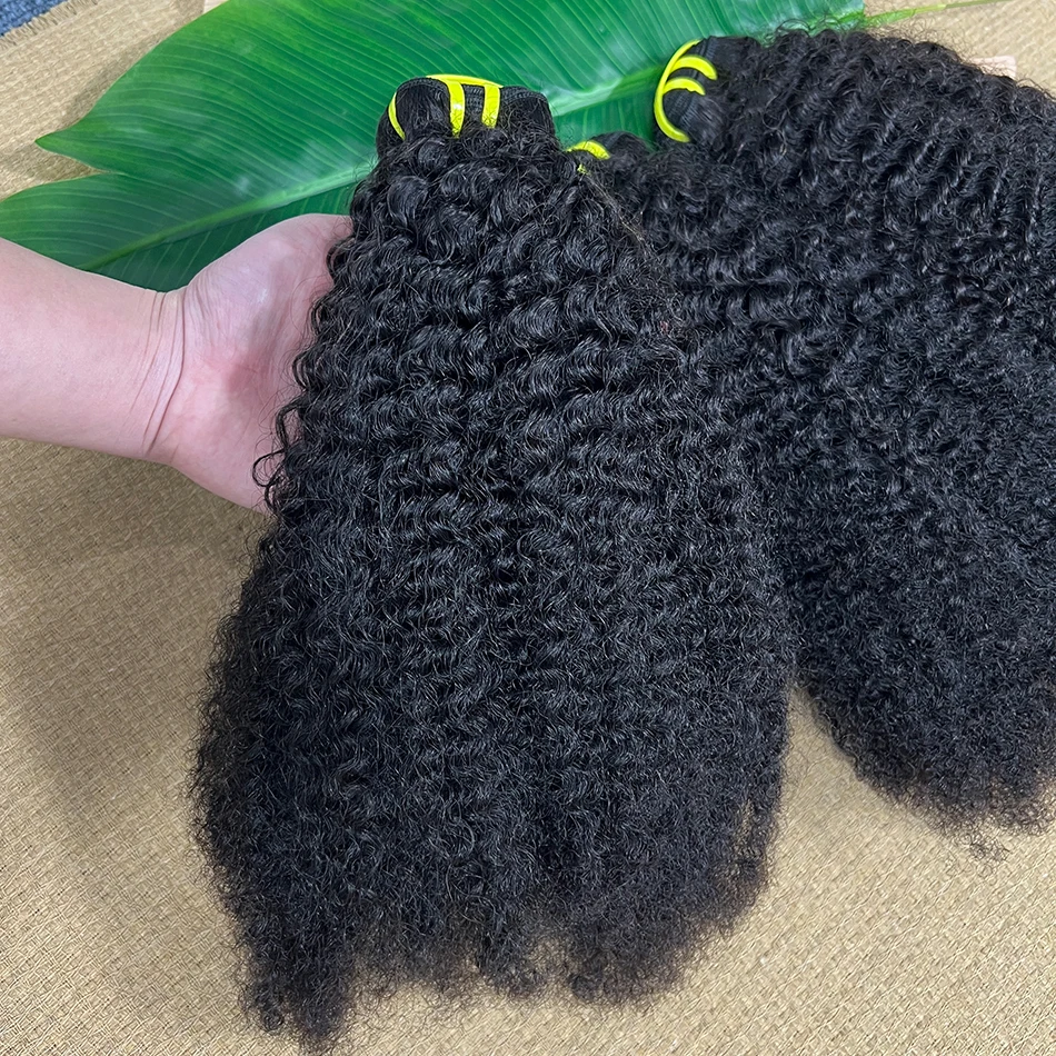 4C Afro Kinky Coily Human Hair Bundles Curly Natural Black Color Unprocessed Virgin Weave Double Weft 100% Human Hair Extensions