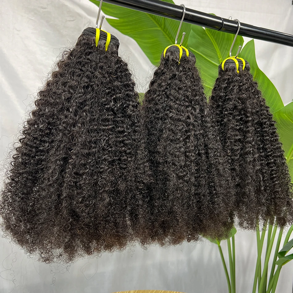 4C Afro Kinky Coily Human Hair Bundles Curly Natural Black Color Unprocessed Virgin Weave Double Weft 100% Human Hair Extensions