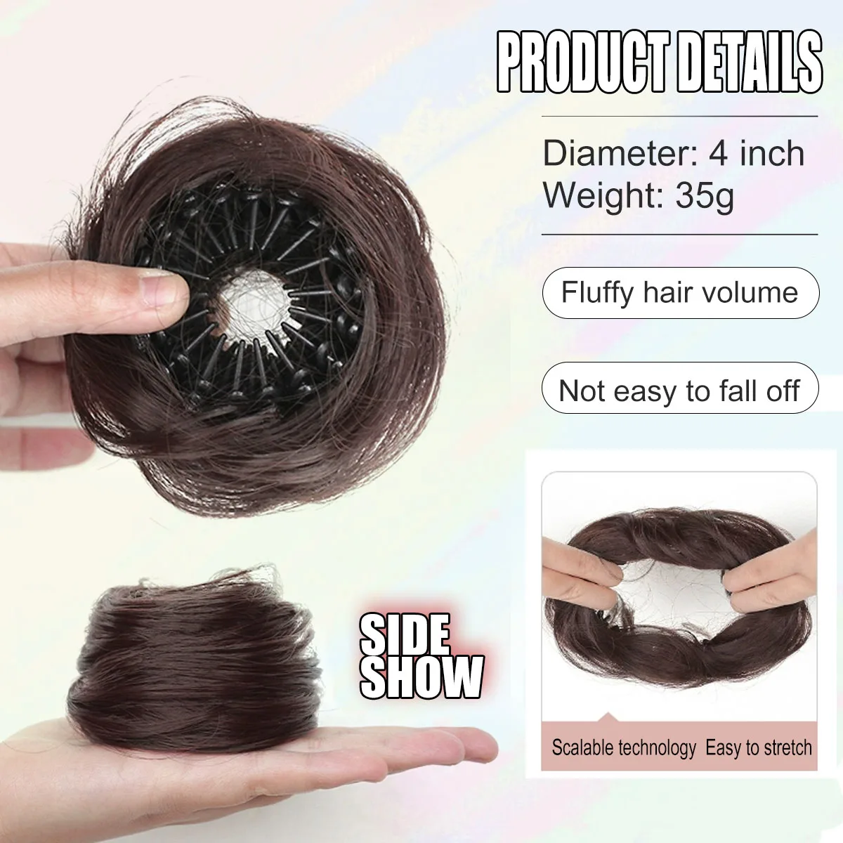 1PC Synthetic Hair Bun With Circle Elastic Clips Straight Donut Updo Hair Wig Bird's Nest Shaped Retractable Bun for Women