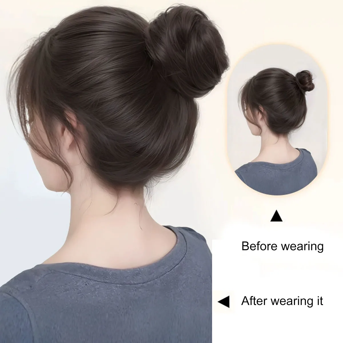 1PC Synthetic Hair Bun With Circle Elastic Clips Straight Donut Updo Hair Wig Bird's Nest Shaped Retractable Bun for Women
