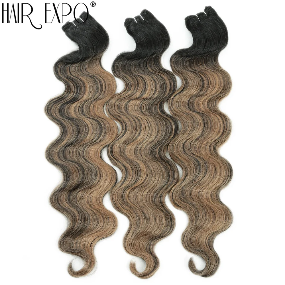 Bio Body Wave Hair Bundles 24Inch Piano Blonde Natural Synthetic Hair Extensions Ombre Thick Ponytail Loose Deep Hair Weaving