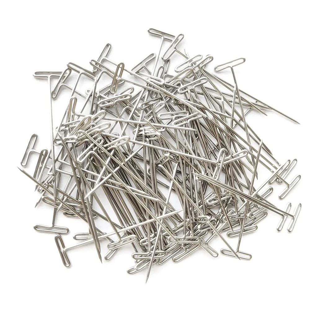 100pcs Long T Pins Silver Wig Pins for Wigs Making/Display On Mannequin Canvas Head 38/51mm T Pins Needle Salon Styling Tools