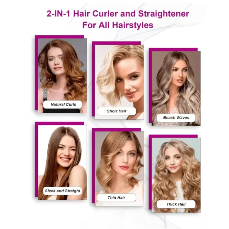 2-in-1 Hair Dryer and Flat Iron Dual Heat Negative Ion Styler for Quick Drying Straightening Travel Portable Home Salon Tool