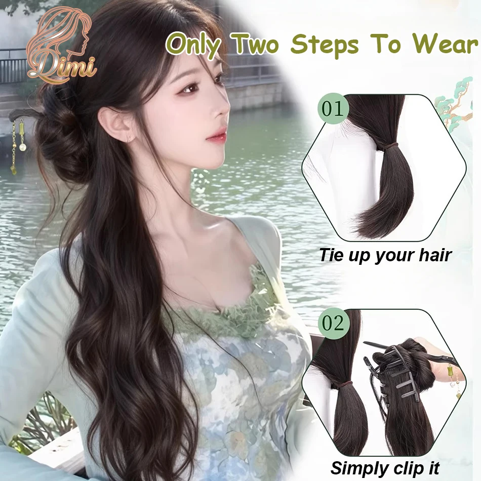 New Chinese Style Synthetic Claw Clip Ponytail Hair Extensions With Hairpins Temperament Ancient Fashioned Hair Buns Ponytail