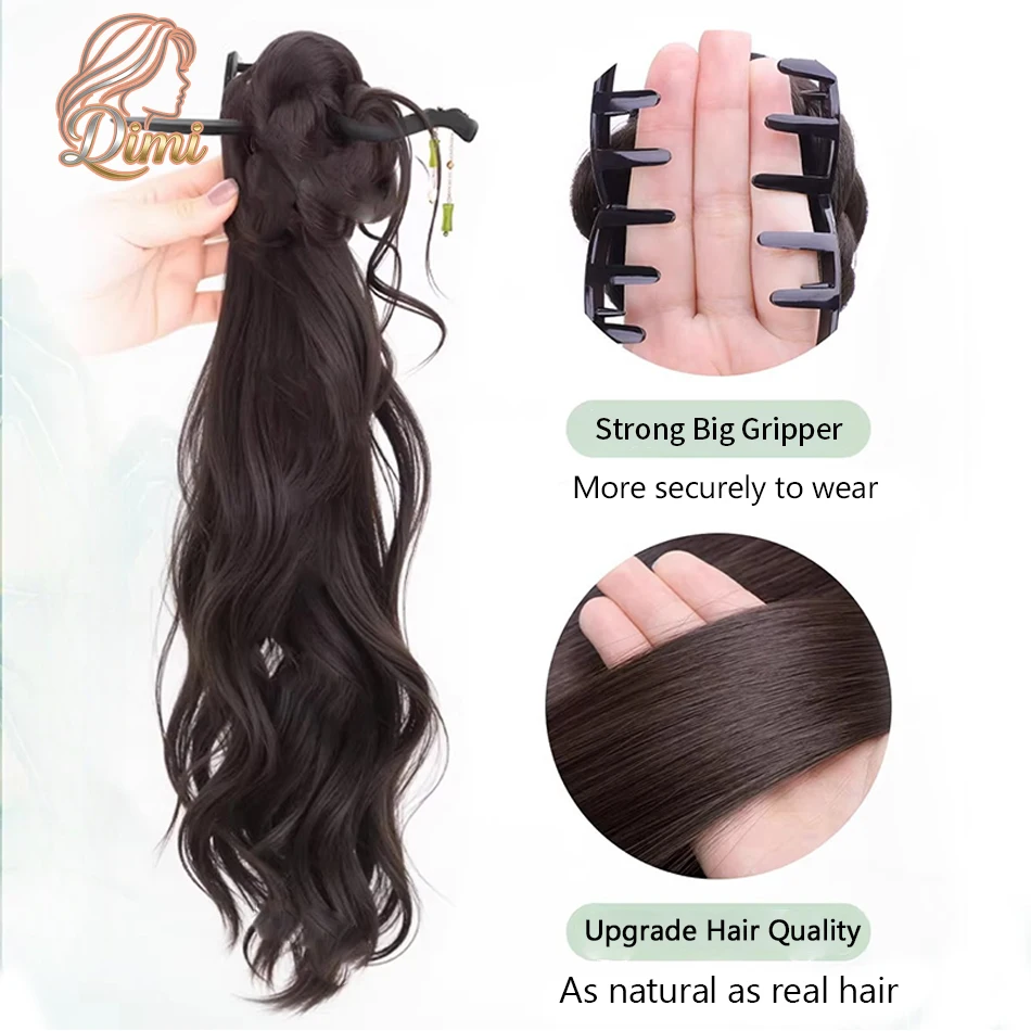 New Chinese Style Synthetic Claw Clip Ponytail Hair Extensions With Hairpins Temperament Ancient Fashioned Hair Buns Ponytail