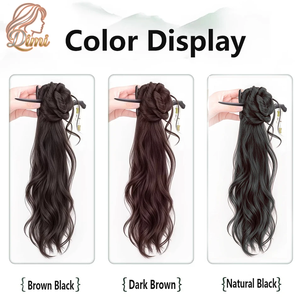 New Chinese Style Synthetic Claw Clip Ponytail Hair Extensions With Hairpins Temperament Ancient Fashioned Hair Buns Ponytail