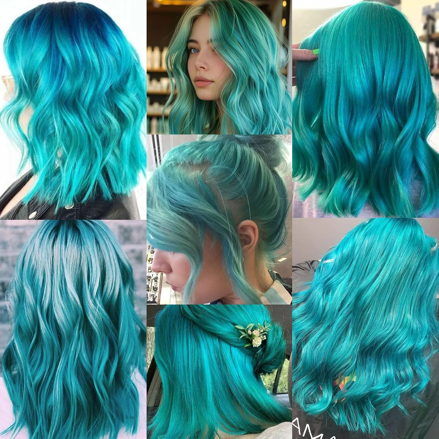 14 PCS Teal Blue Hair Extensions Clip in, 22 Inch Colored Party Synthetic Neon Highlights Extensions, Rainbow Hair Accessories