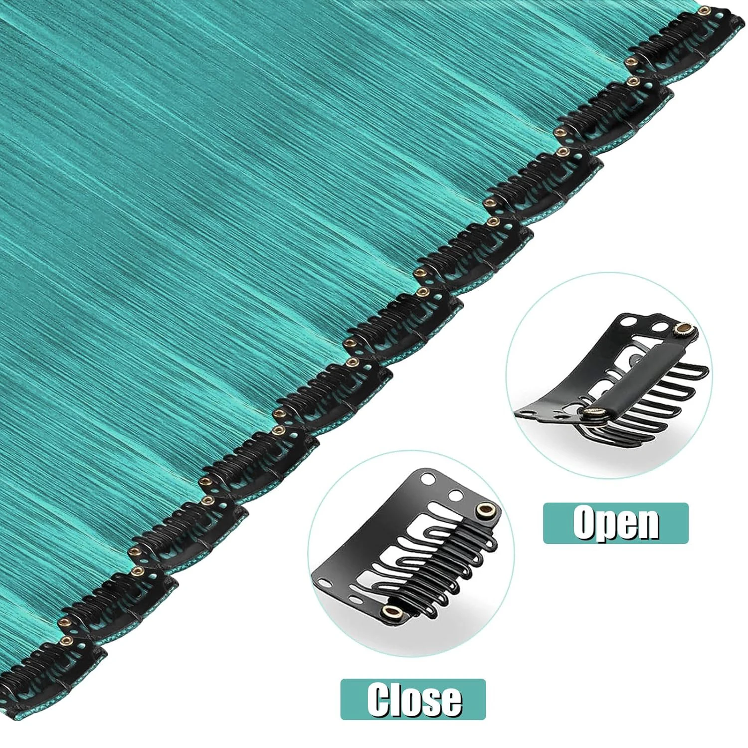 14 PCS Teal Blue Hair Extensions Clip in, 22 Inch Colored Party Synthetic Neon Highlights Extensions, Rainbow Hair Accessories