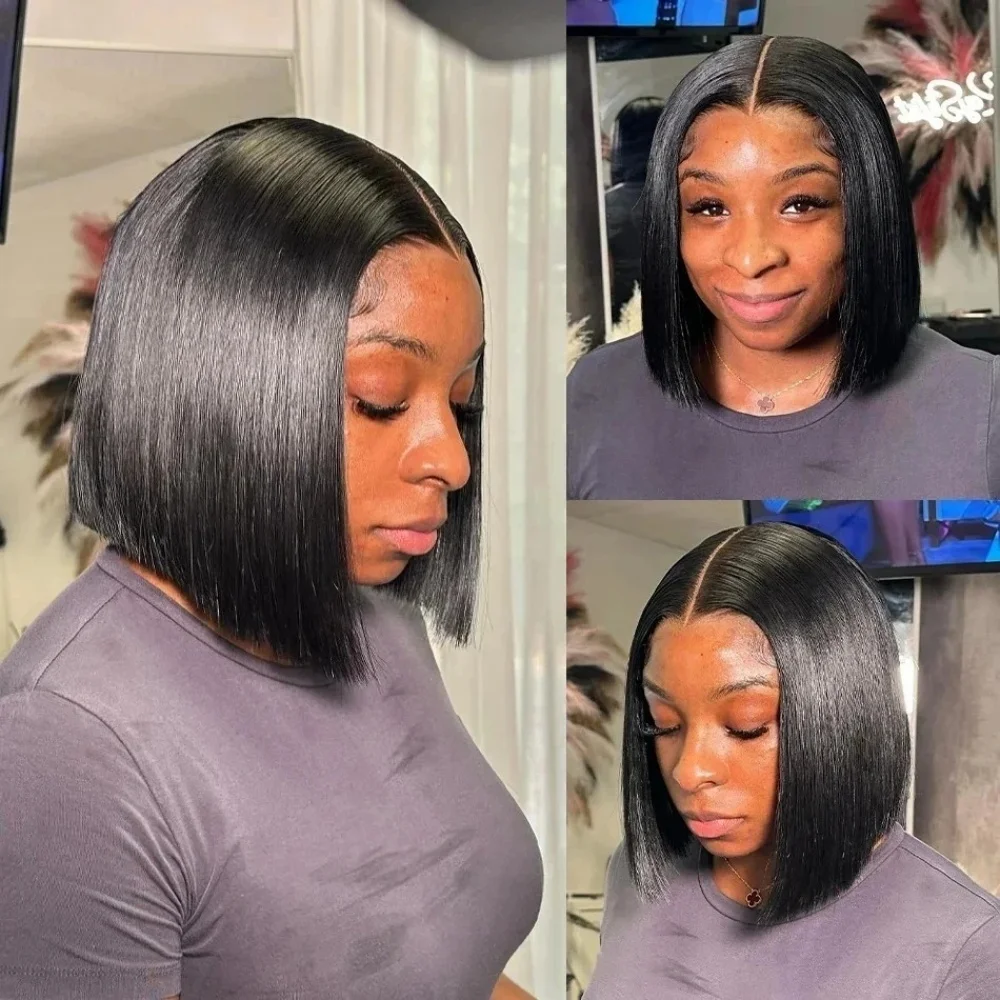 Vietnamese Bone Straight Bob Human Hair Short Wig Hair 13x4 Lace Frontal Bob Wig 100% Human Hair Preplucked Wig 12 14 inch 200%