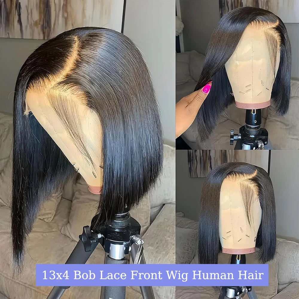 Vietnamese Bone Straight Bob Human Hair Short Wig Hair 13x4 Lace Frontal Bob Wig 100% Human Hair Preplucked Wig 12 14 inch 200%