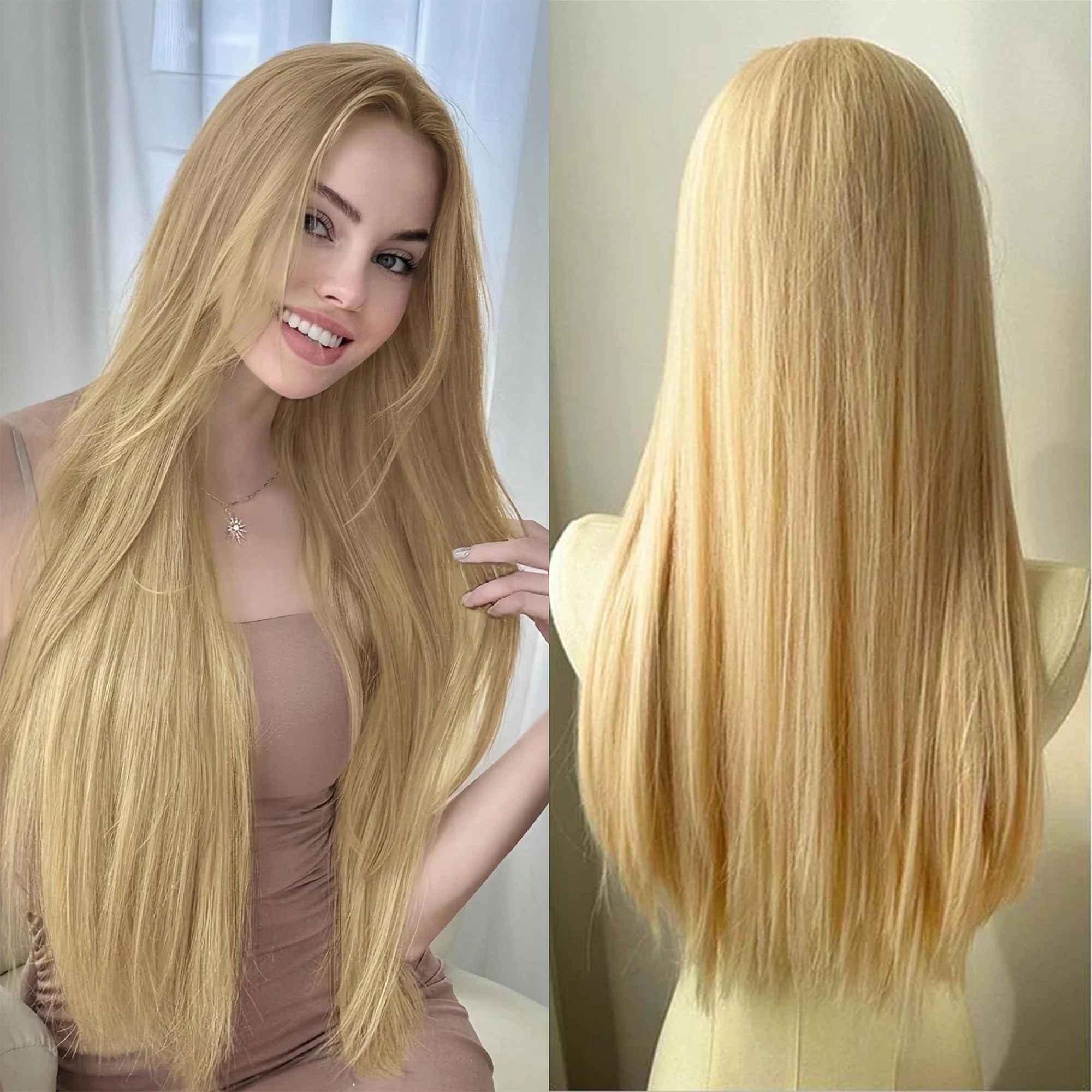 Light Blonde Wig 28 Inch Wig Long Straight Synthetic Wigs High Temperature Fibers for Cosplay Moonlight White