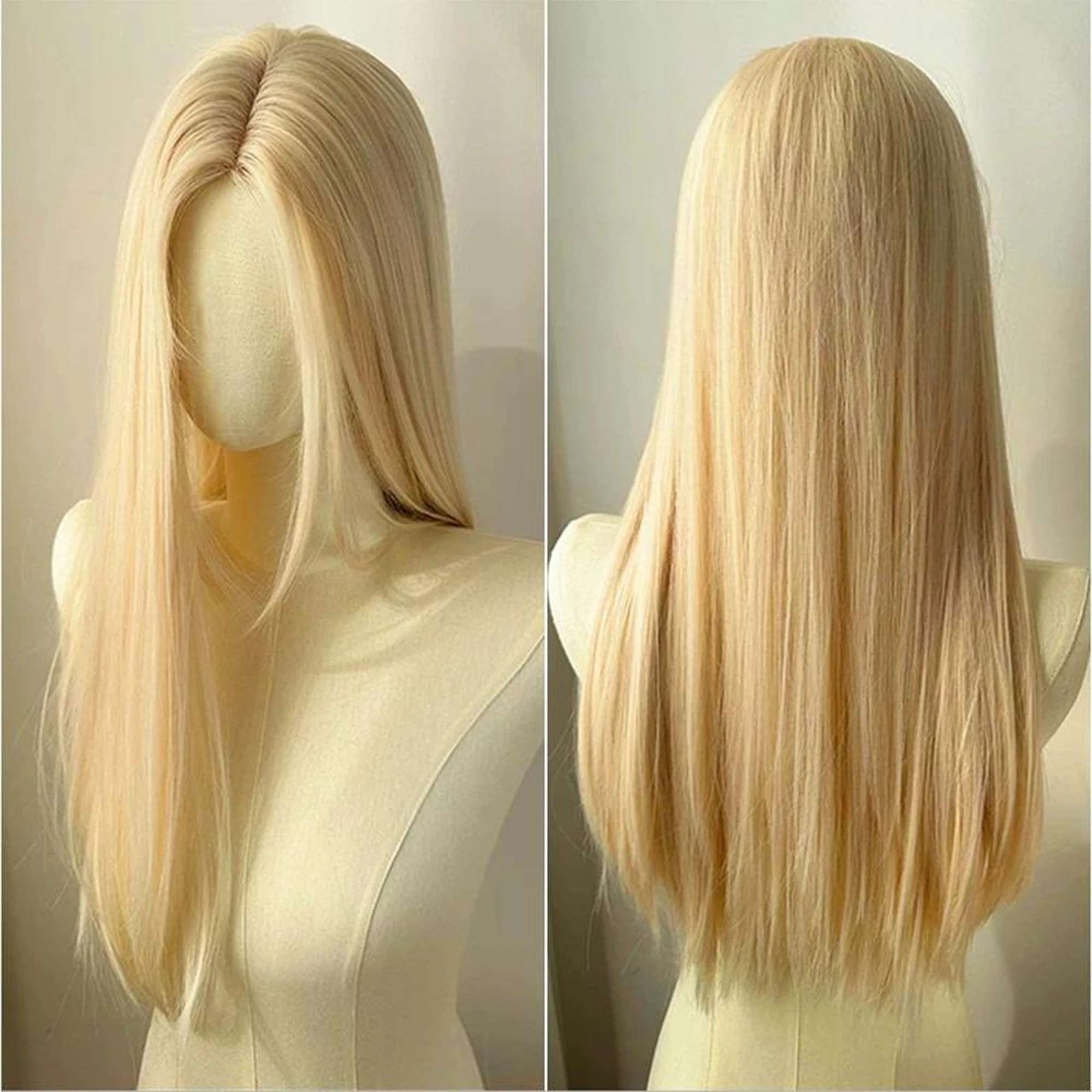 Light Blonde Wig 28 Inch Wig Long Straight Synthetic Wigs High Temperature Fibers for Cosplay Moonlight White