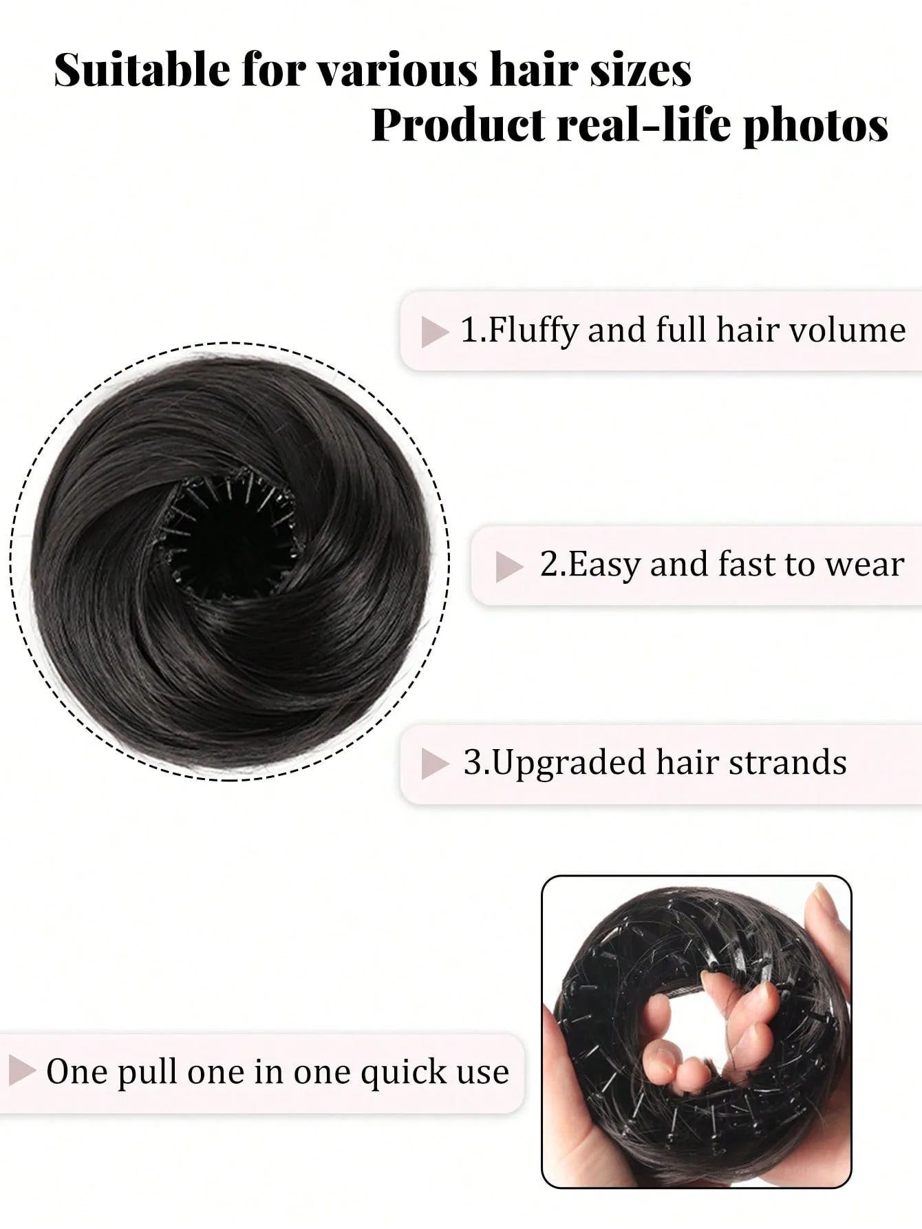 Adjustable Synthetic Bun Ponytail Wig For Women Magic Bird's Nest Shaped Hair Bun With Circle Elastic Clips Straight Donut Updo