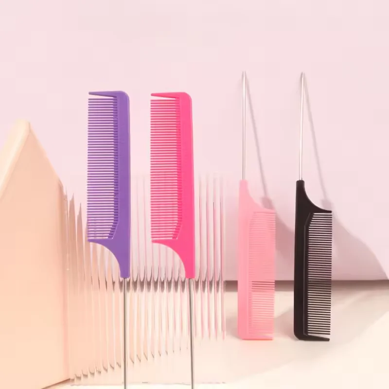 Professional Hair Tail Combs Stainless Steel Salon Cut Styling Comb Spiked Hair Care Styling Tools Barber Accessories Fine Teeth