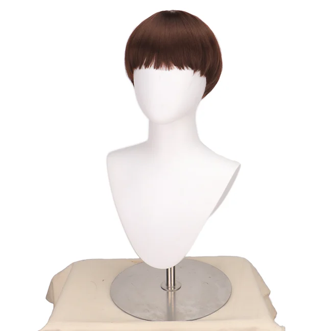 Synthetic Short Brown Mushroom Cosplay Wig for Men Bowl Cut Hair Anime Retro Wig Suitable for Movies Party Multi-colored Wig