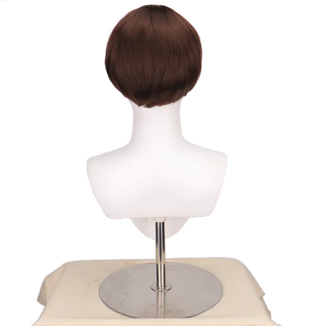 Synthetic Short Brown Mushroom Cosplay Wig for Men Bowl Cut Hair Anime Retro Wig Suitable for Movies Party Multi-colored Wig
