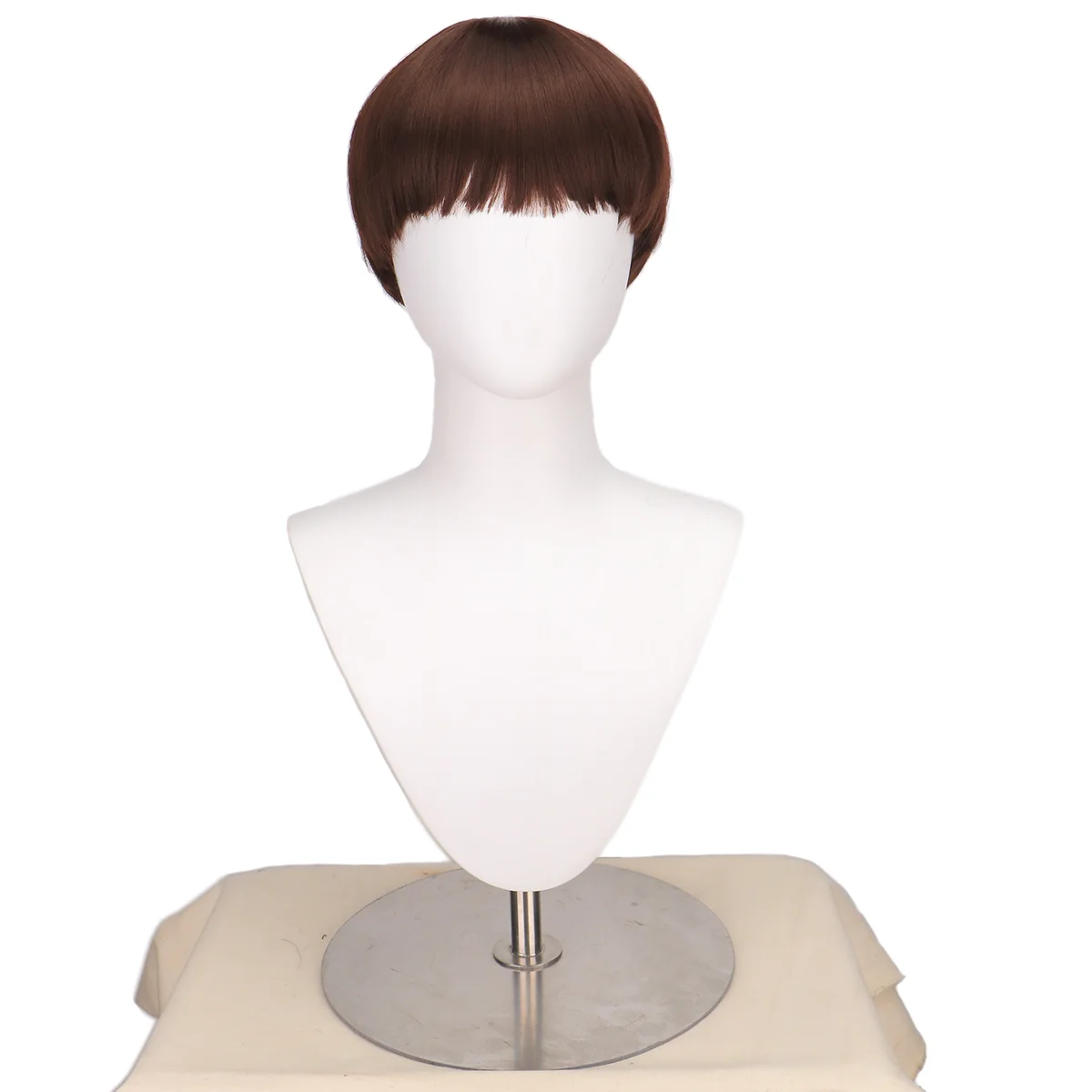 Synthetic Short Brown Mushroom Cosplay Wig for Men Bowl Cut Hair Anime Retro Wig Suitable for Movies Party Multi-colored Wig