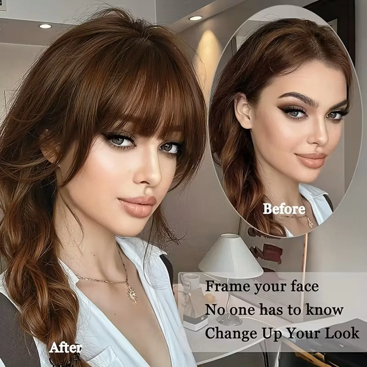 Clip In French Hair Bangs 100% Human Hair Extensions Wispy Bangs for Women Curved Fake Bangs with Fringe Temples Hairpieces