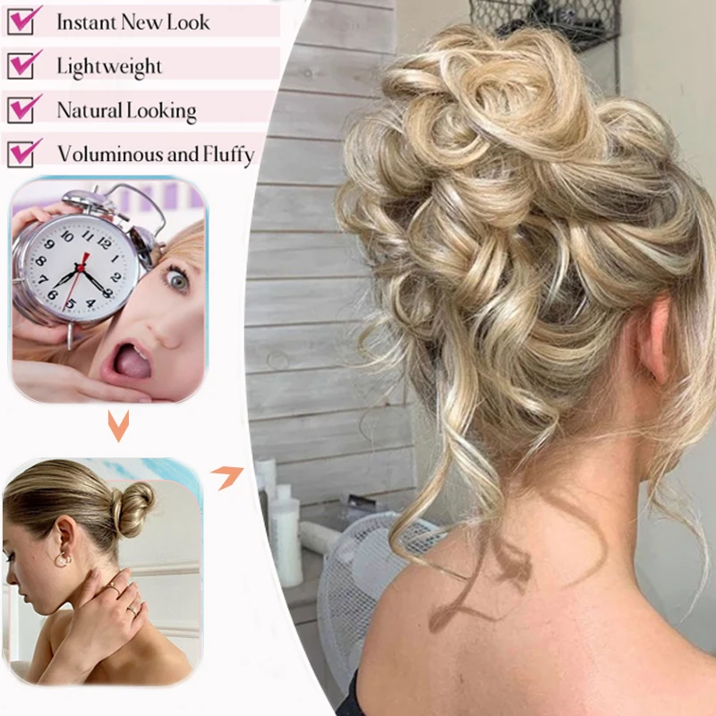 Women Fluffy Synthetic Hair Bun Wig Ring Lazy Ball Hair Scrunchie Fashion Festival Hair Headdress