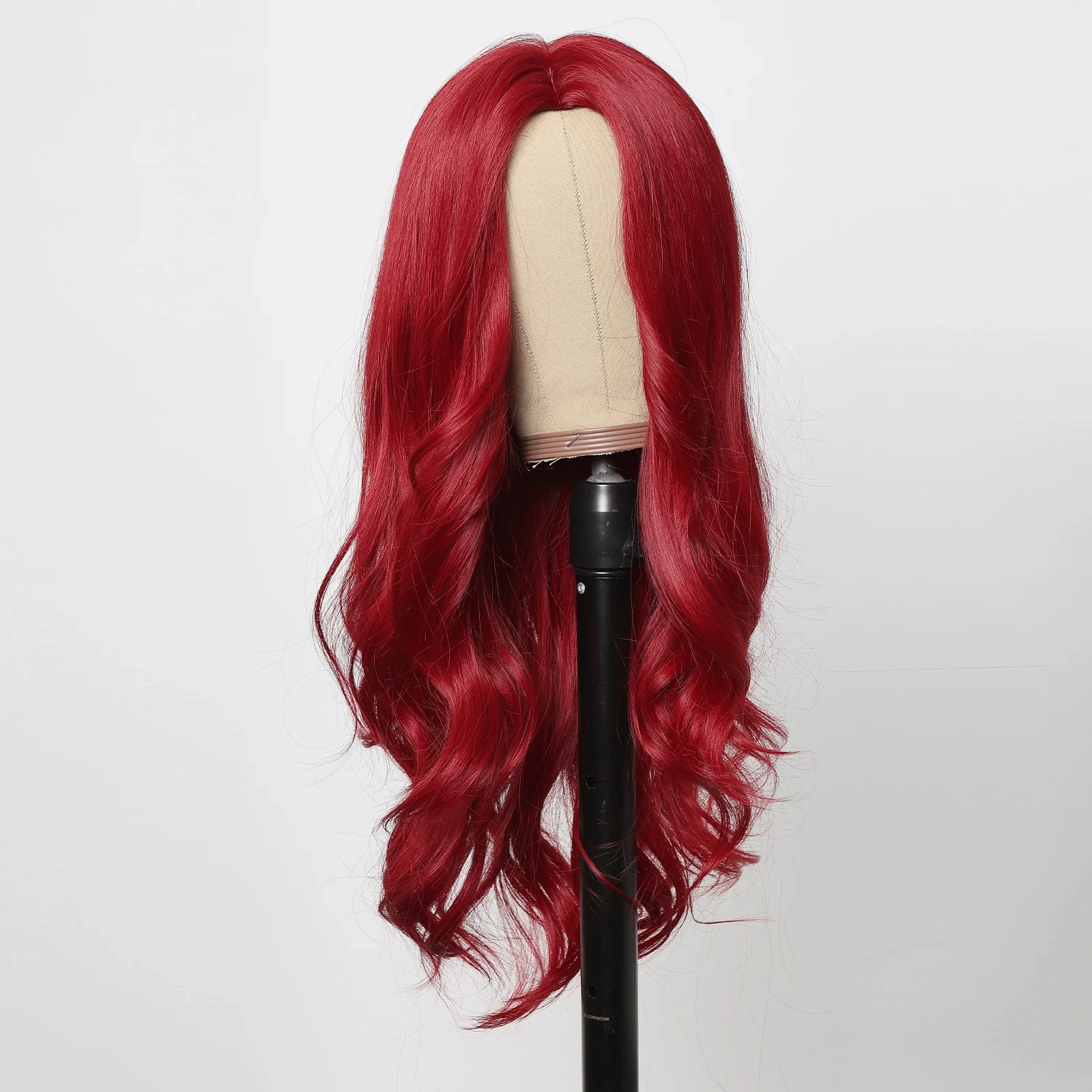 Red synthetic wig, big wave style wig, Halloween cosplay accessory, daily wear, high-temperature hair cap