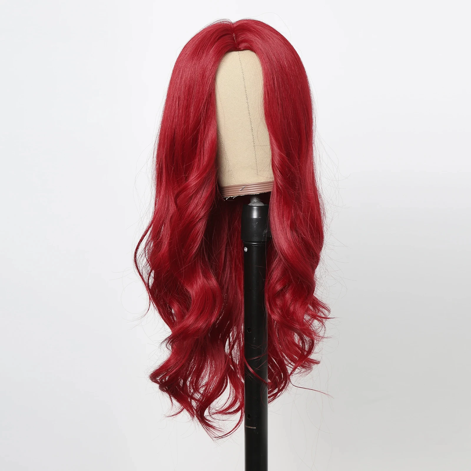 Red synthetic wig, big wave style wig, Halloween cosplay accessory, daily wear, high-temperature hair cap