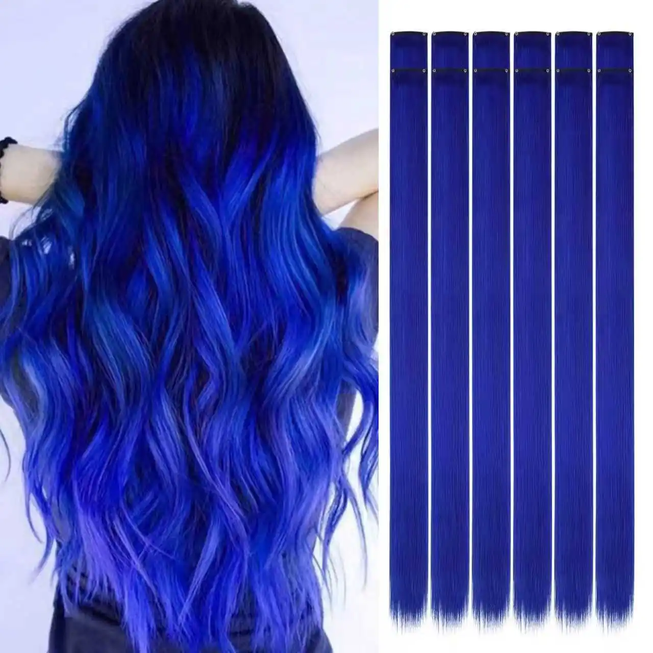 22 inch Colored Hair Extensions Straight Hairpiece, Colorful Hair Extensions Party Highlights Clip in Long Synthetic Hair Extens