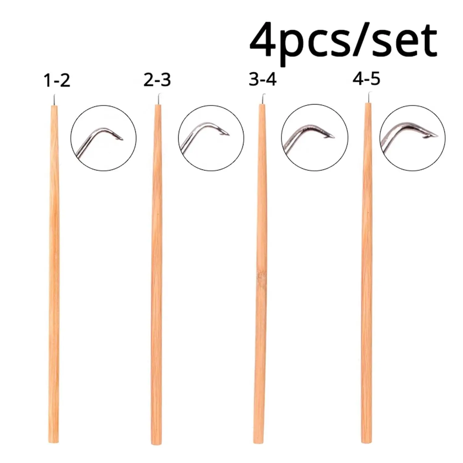 4 Pcs High Quality Hooking Hair Ventilating Needles Hair Weave Needles with Wood Handle for Wig Making&Repair Lace Wig Toupee