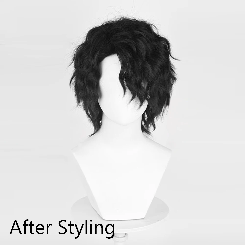 Men Synthetic Short Black Wave Curly Men Wig Anime Game Cosplay Fluffy Heat Resistant Wig for Daily Party