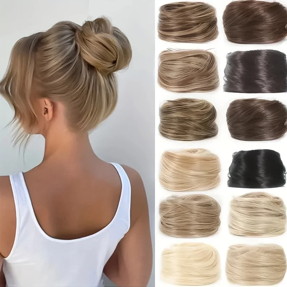 Synthetic Chignon Elastic Rubber Band Fake Hair Bun Clip in On Hair Tail Extension Updo Hair Piece Ponytail for Women