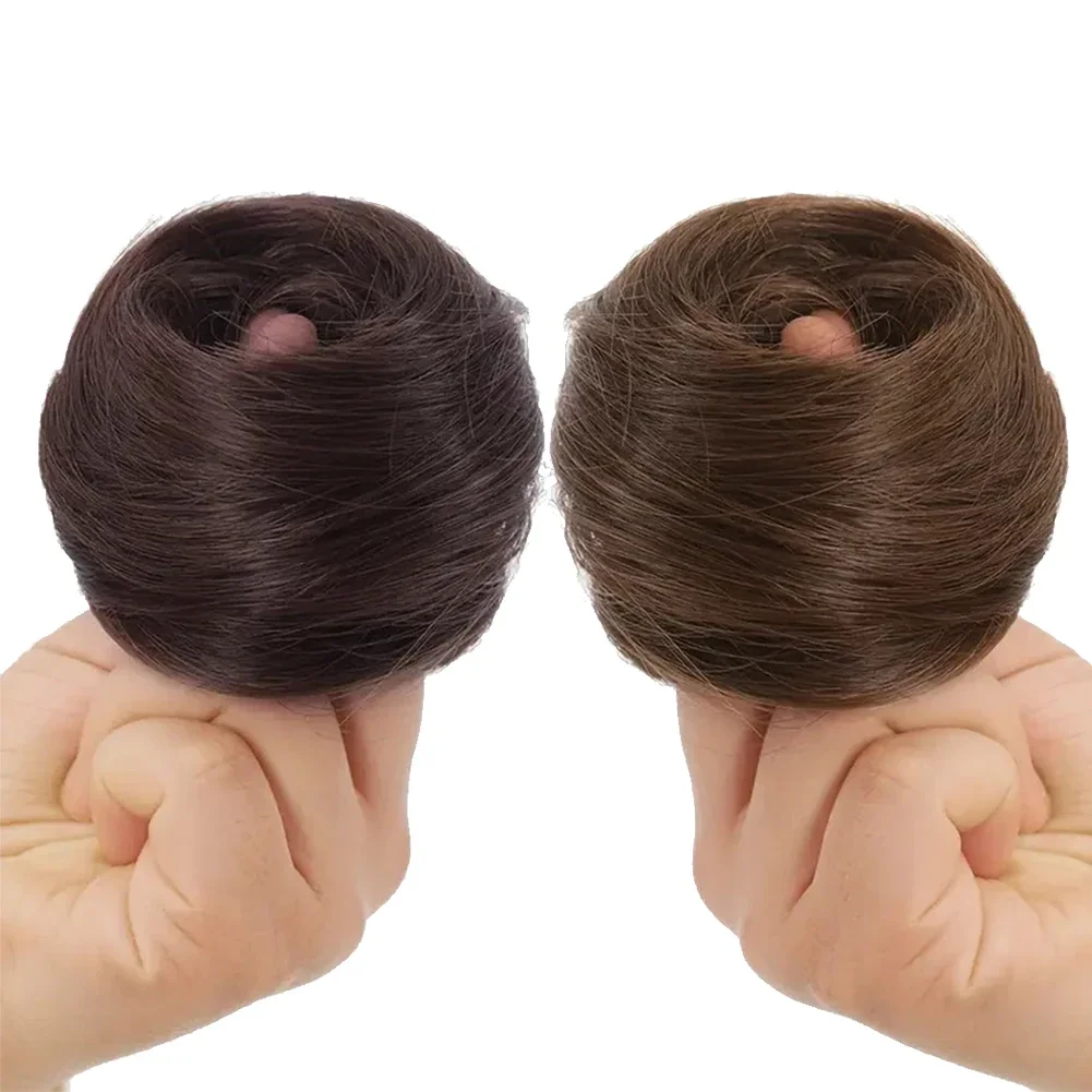 Synthetic Chignon Elastic Rubber Band Fake Hair Bun Clip in On Hair Tail Extension Updo Hair Piece Ponytail for Women