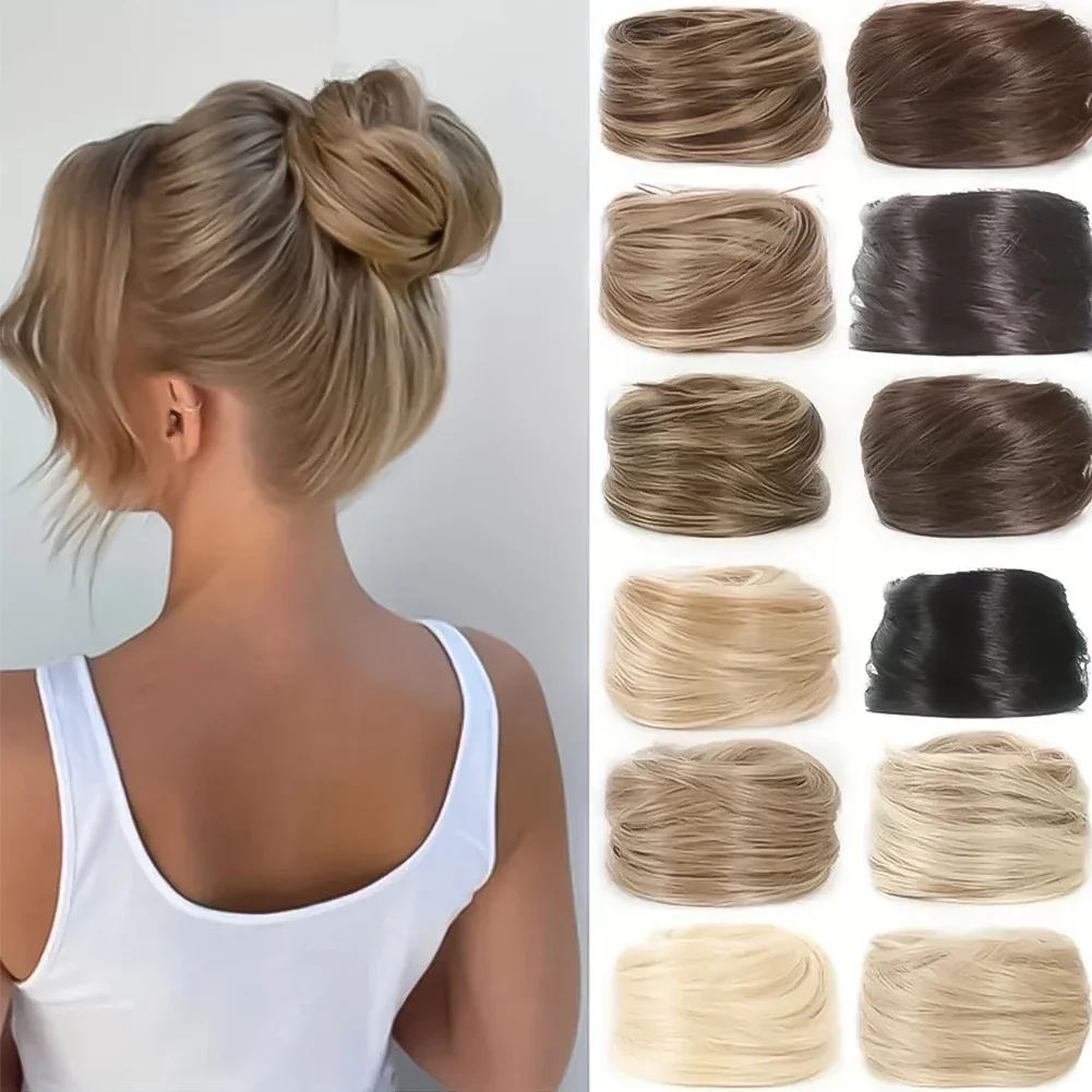 Synthetic Chignon Elastic Rubber Band Fake Hair Bun Clip in On Hair Tail Extension Updo Hair Piece Ponytail for Women