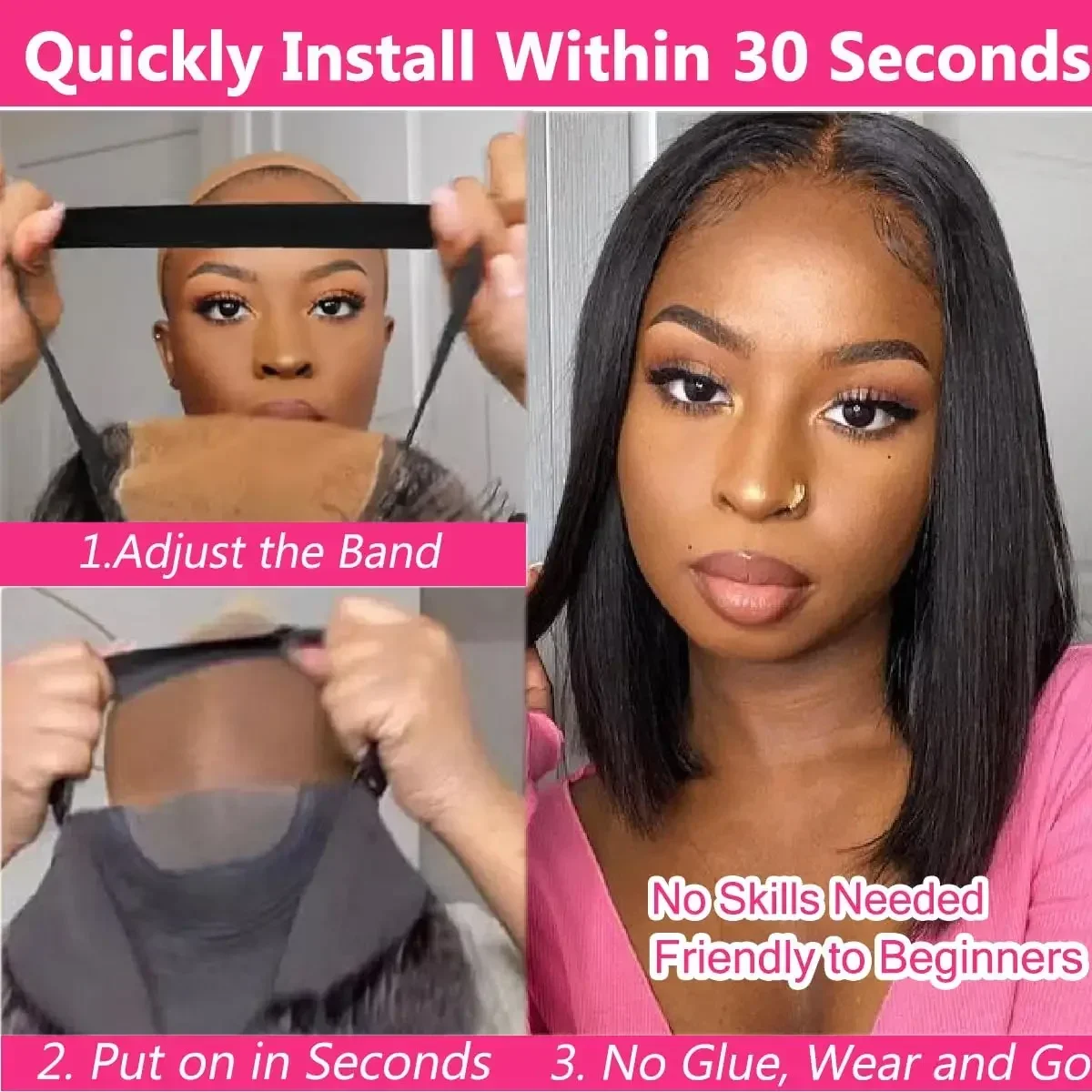 2026 New Wear And Go Glueless Wigs Human Hair Bob Straight Front Wigs Human Hair Upgraded No Glue Front Wigs For Women