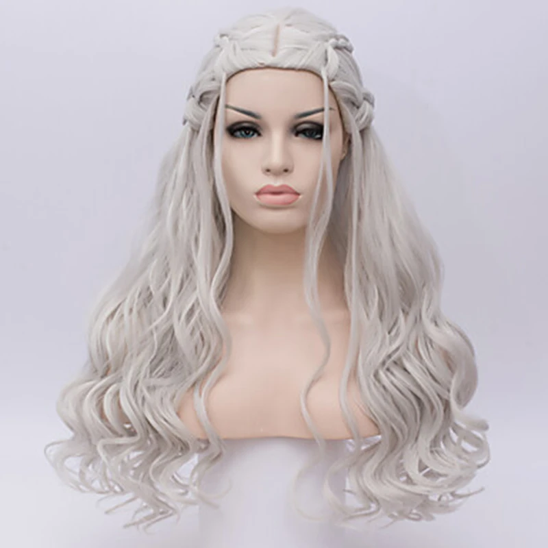 HAIRJOY   Synthetic Hair Cosplay  Wigs Silver Long Braided Costume Cosplay Queen Lolita Wig for Women