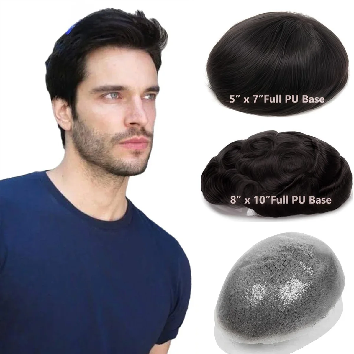 Ultra Thin Skin Hair Toupee for Men Real Human Hair Replacement System Full PU Mens Toupee Hairpieces for Male