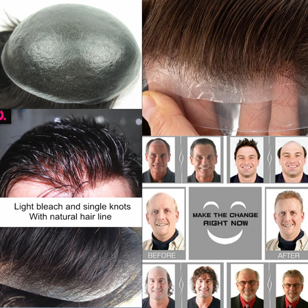 Ultra Thin Skin Hair Toupee for Men Real Human Hair Replacement System Full PU Mens Toupee Hairpieces for Male