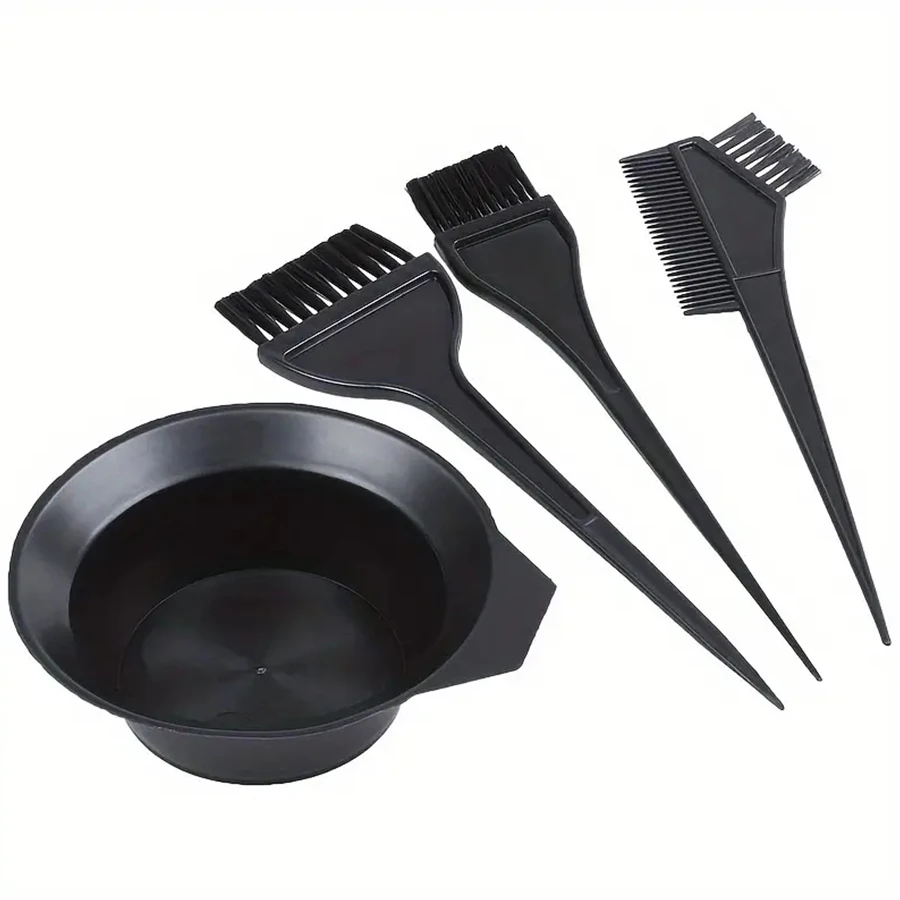 4Pcs/Set Black Hair Dyeing Accessories Kit Hair Coloring Dye Comb Stirring Brush Plastic Color Mixing Bowl DIY Hair Styling Tool