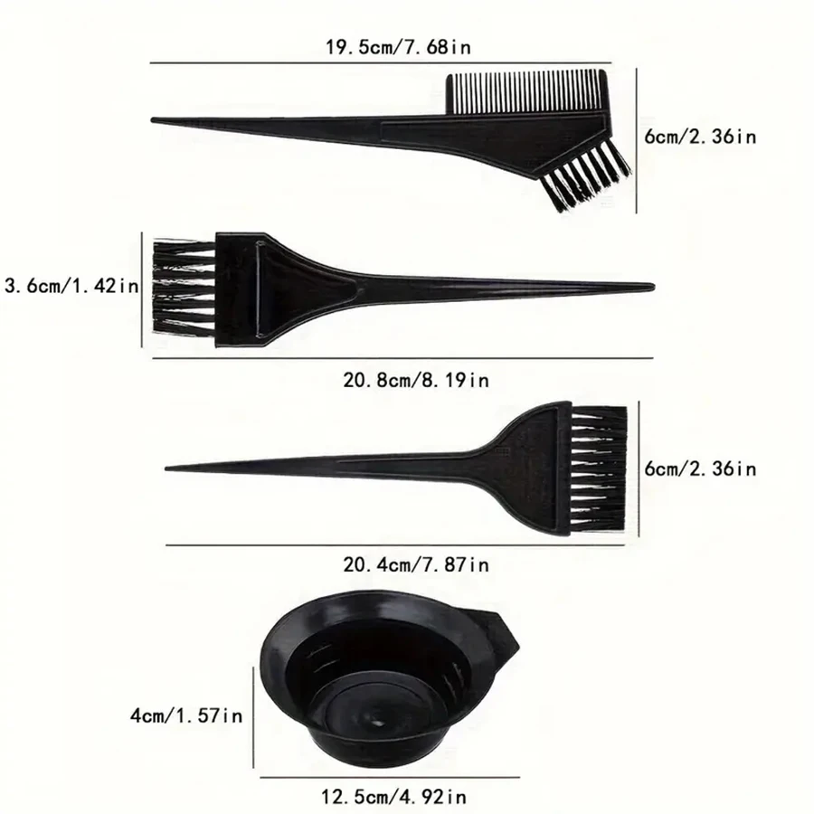 4Pcs/Set Black Hair Dyeing Accessories Kit Hair Coloring Dye Comb Stirring Brush Plastic Color Mixing Bowl DIY Hair Styling Tool