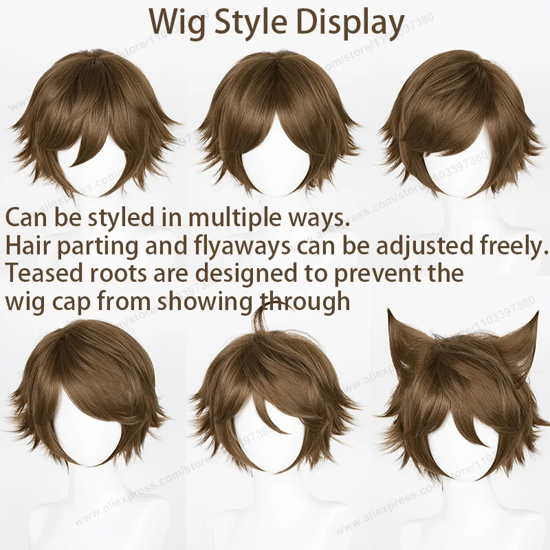 Anime Upgraded 32cm Short Flipped Ends Cosplay Wig Pure White Silver Black Brown Red Man Women Heat Resistant Synthetic Hair