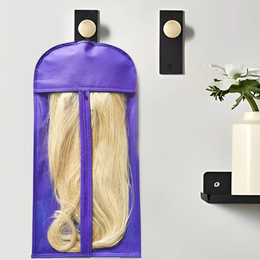 3pcs Premium Wig Storage Bags with Sturdy Metal Hangers - Black Transparent Design for Multiple Wigs & Hair Extensions