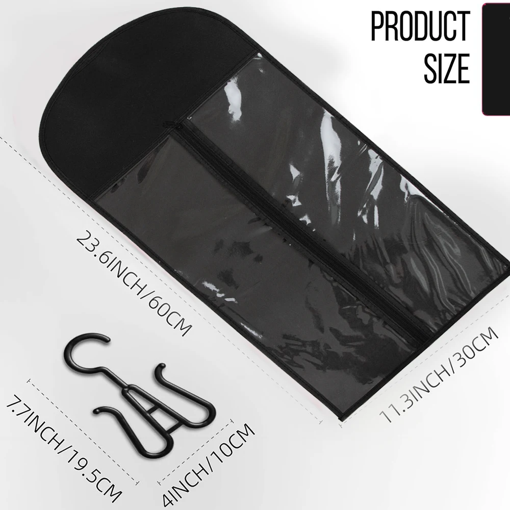 3pcs Premium Wig Storage Bags with Sturdy Metal Hangers - Black Transparent Design for Multiple Wigs & Hair Extensions