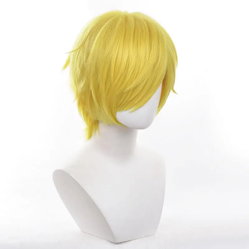 Short Yellow Cosplay Wig with Bangs Halloween Costume Party synthetic Wig for Men