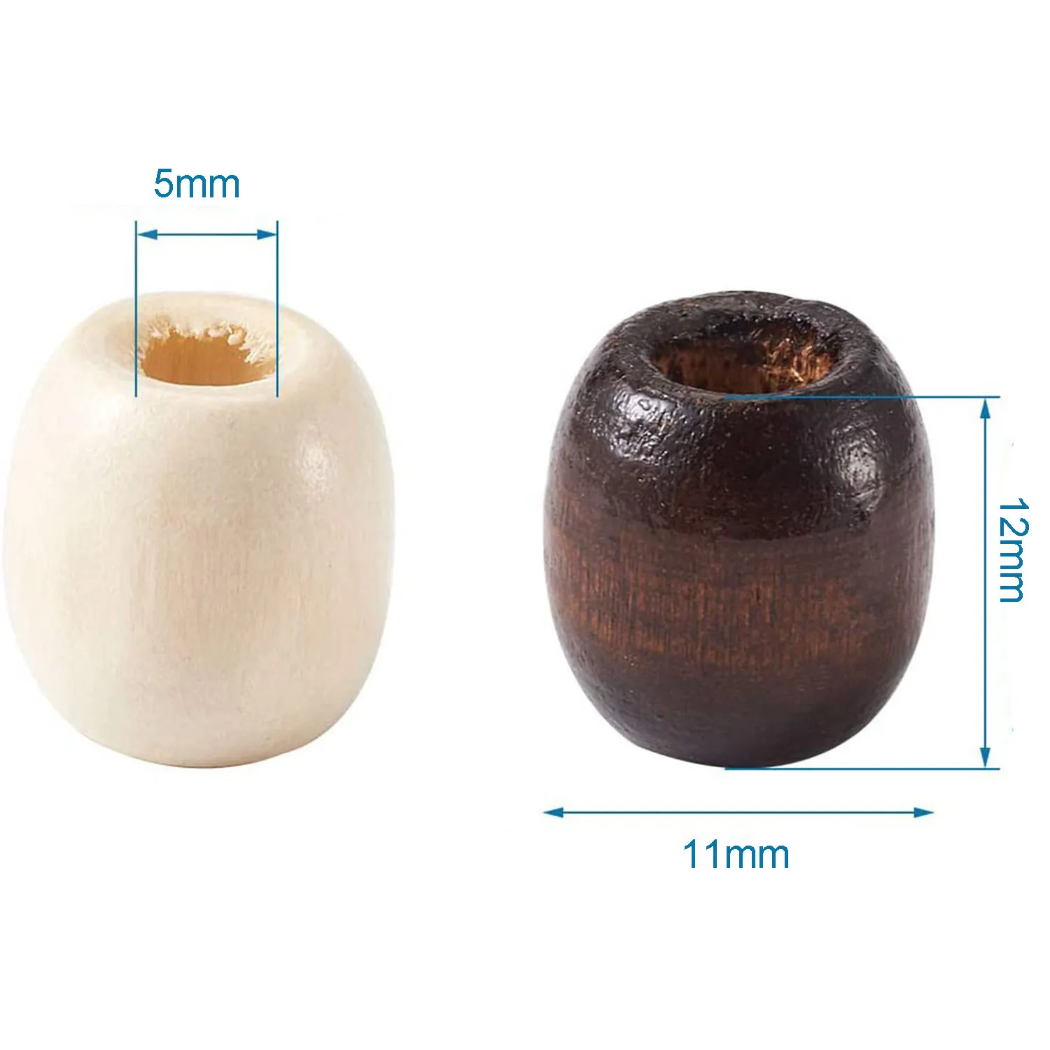 100Pcs/bag 11*12mm Large Hole 5mm Barrel Wood European Loose Beads Mixed Colors Natural Wooden Dreadlock Hair Braid Beads