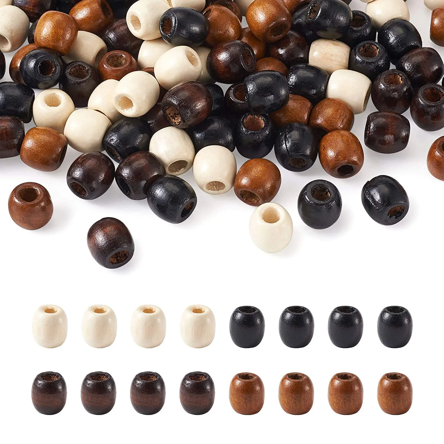 100Pcs/bag 11*12mm Large Hole 5mm Barrel Wood European Loose Beads Mixed Colors Natural Wooden Dreadlock Hair Braid Beads
