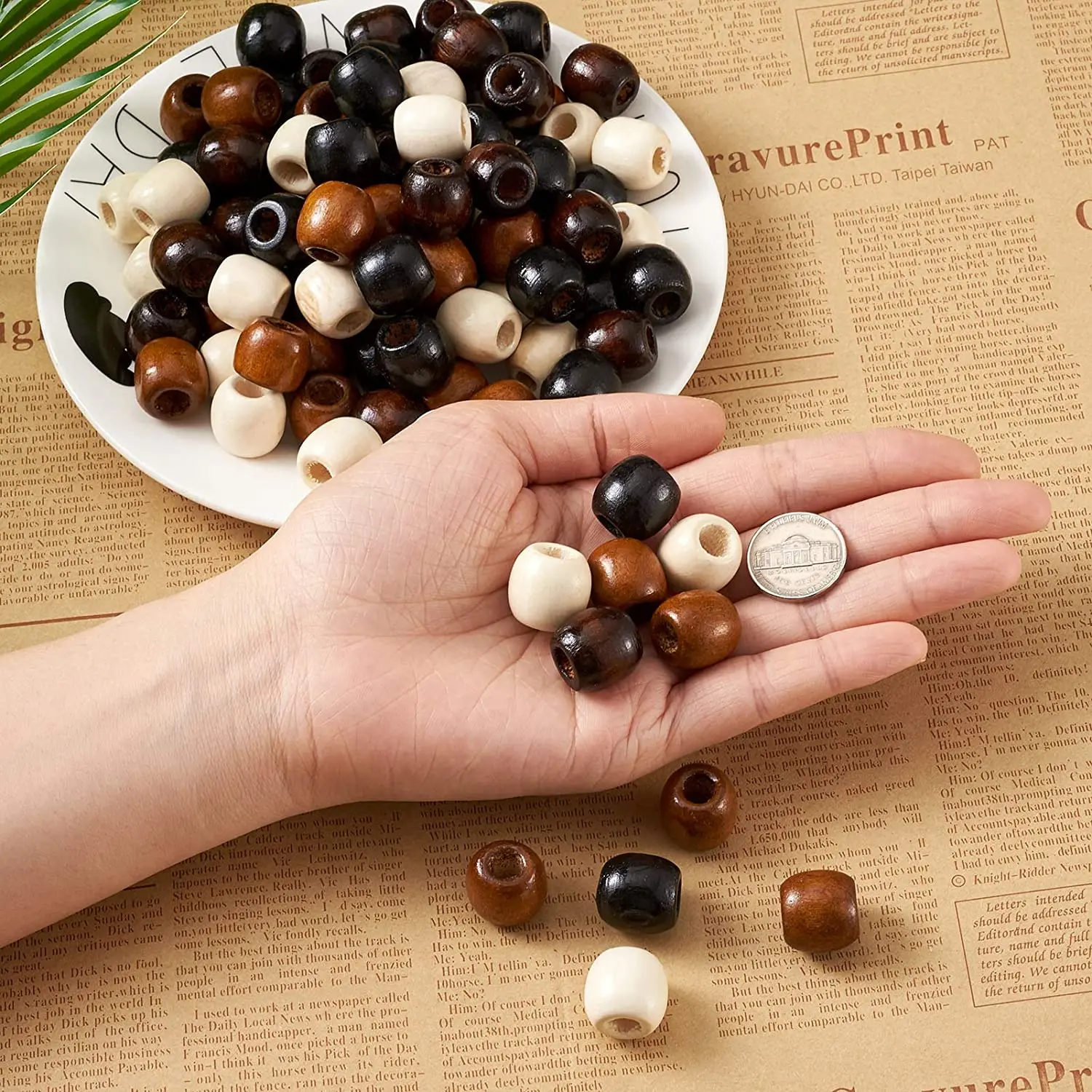 100Pcs/bag 11*12mm Large Hole 5mm Barrel Wood European Loose Beads Mixed Colors Natural Wooden Dreadlock Hair Braid Beads