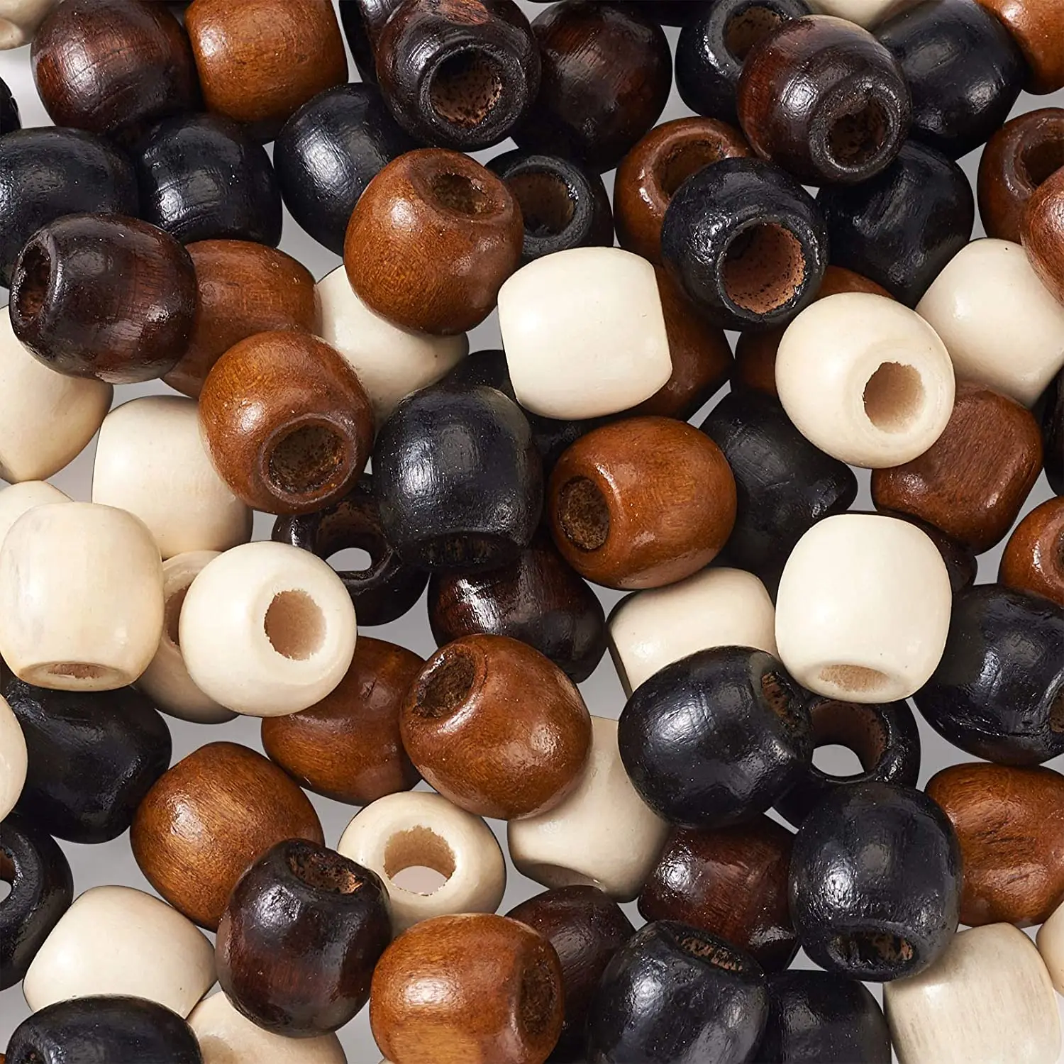 100Pcs/bag 11*12mm Large Hole 5mm Barrel Wood European Loose Beads Mixed Colors Natural Wooden Dreadlock Hair Braid Beads