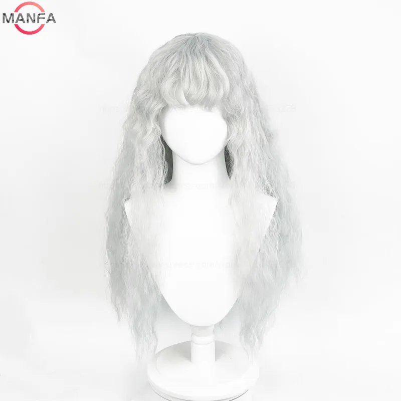 Griffith Cosplay Wig Light Grey Curly Wavy Long Heat Resistant Synthetic Hair Wigs + Wig Cap